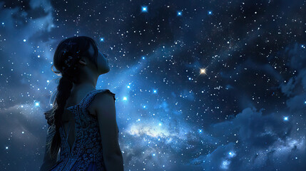 Obraz premium Girl Silhouetted Against a Starry Night Sky