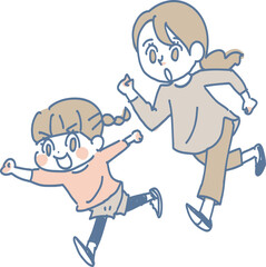 仲良し親子のほんわか追いかけっこイラスト	