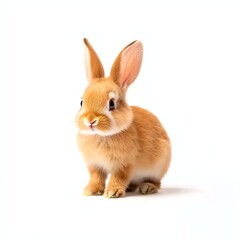 Obraz premium Cute brown rabbit sitting on a white background, showcasing its adorable features and fluffy fur.