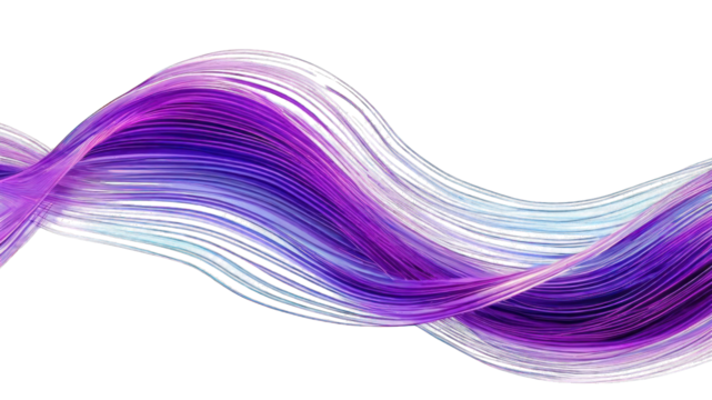 A flowing wave of vibrant purple and blue strands, symbolizing creativity and motion.