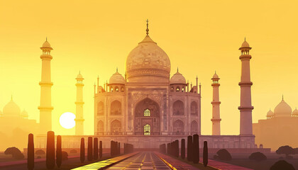 Obraz premium Stylized Illustration of the Taj Mahal at Sunset