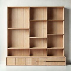 Empty wooden shelves, simple shelving, minimalist interior design