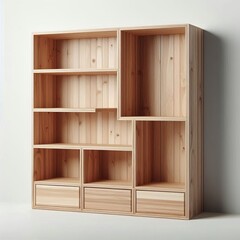 Empty wooden shelves, simple shelving, minimalist interior