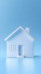 3D House Icon Minimalist Blue Background