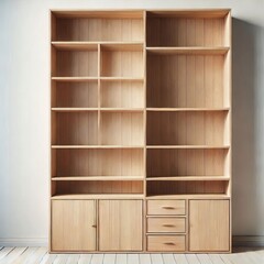 Empty wooden shelves, simple shelving, minimalist interior