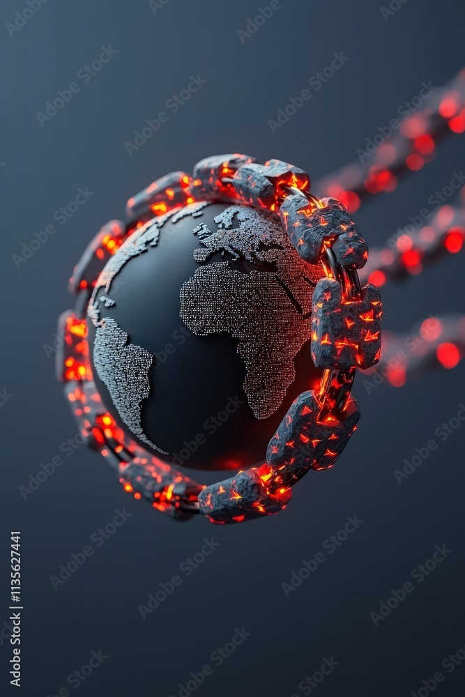 Poster a globe surrounded by a chain of glowing red exclamation marks.