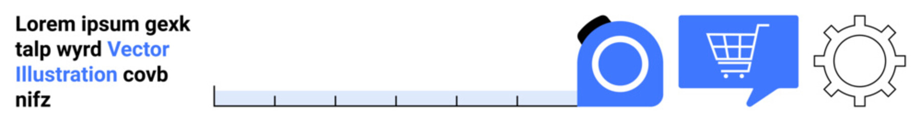 Measuring tape, chat bubble with a shopping cart, and gear symbols. Ideal for e-commerce, website design, tools, online shopping, user interface, analytics, and UX design. Landing page