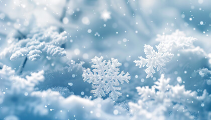 Snowflakes on Snow-Covered Branches