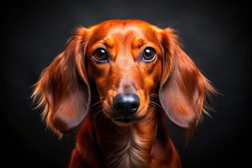 Red Dachshund Dog Portrait, Black Background, Studio Photography, Canine Art, Pet Photography