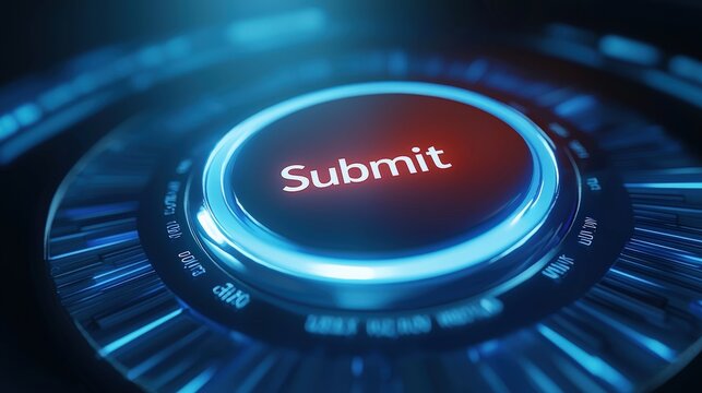 Illustration of a glowing "Submit" button on a tax filing website