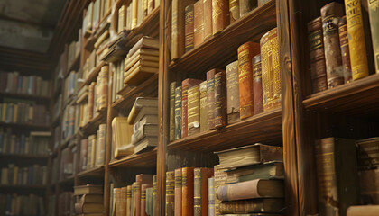 Fototapeta premium Wooden Bookshelves with Antique Books