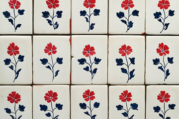 Red and Blue Floral Tile Illustration