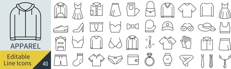 線の編集ができるアパレルに関するアイコンセット（アウトライン化していない）