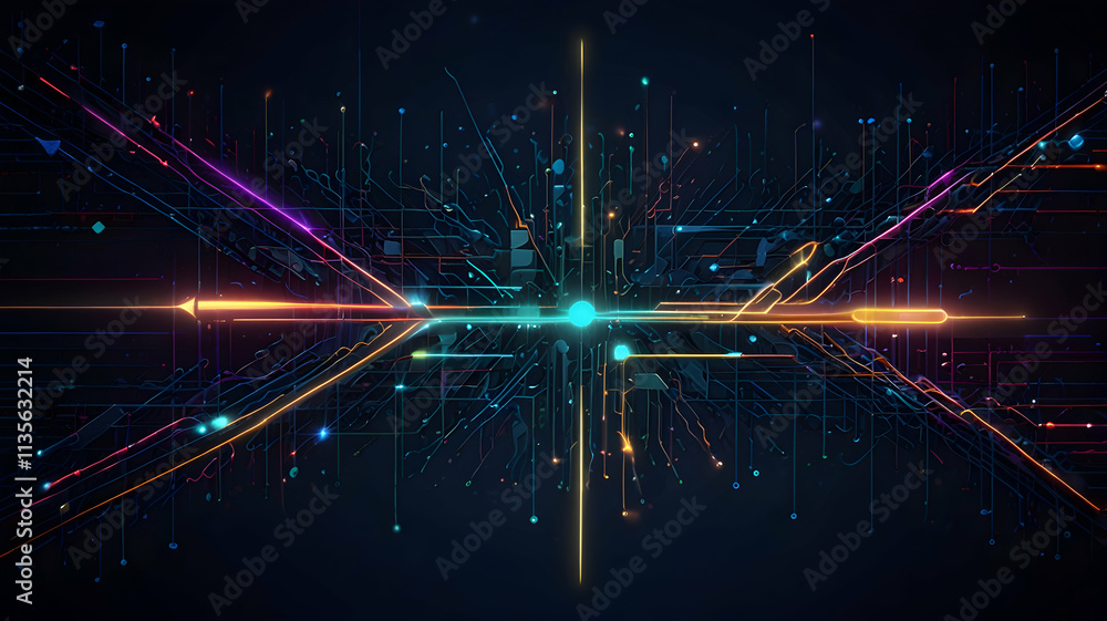 Poster abstract digital network circuit board glowing lines technology data stream communication