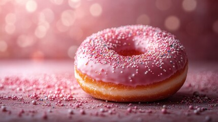 a pink donut with sprinkles