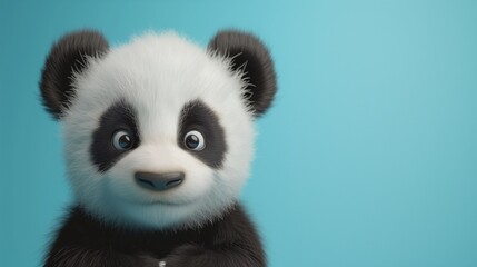 Fototapeta premium Adorable 3D Rendered Baby Panda Cub Against a Turquoise Background A Cute Charming Digital Artwork of a Fluffy Panda Bear