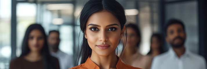 Portrait of a multiethnic business team standing in an office, generative AI