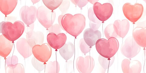 Simple illustration page full of balloons and hearts coloured different shades of light pink