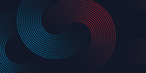 Abstract blue red gradient background with glowing geometric lines. Modern shiny circle line pattern.