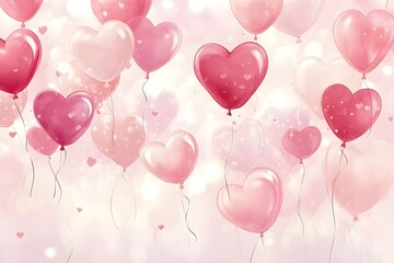 Simple illustration page full of balloons and hearts coloured different shades of light pink