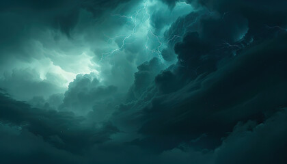 Lightning Storm Cloudscape: Teal and Dark