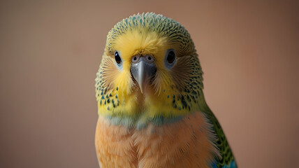 Close-Up Portrait of a Yellow and Green Budgie Parakeet Bird