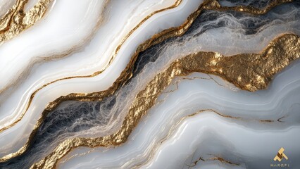 Artistic abstract design with wavy patterns and golden accents