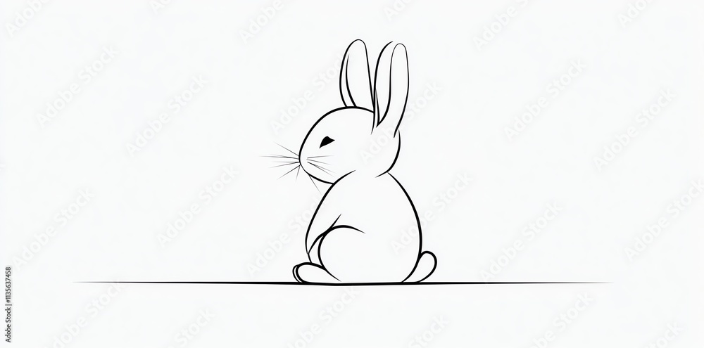 Poster a simple line drawing of a rabbit in profile, conveying a sense of calm and simplicity.