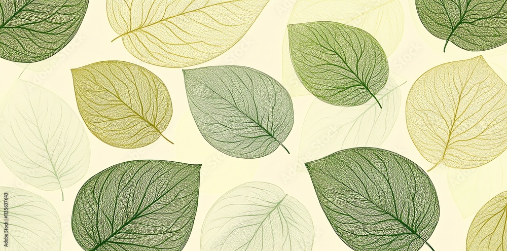 Poster A pattern of various leaves in soft colors, creating a natural, calming design.