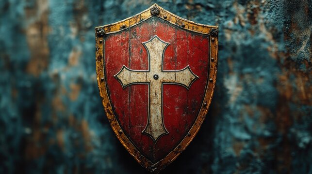 a red shield with a cross on it