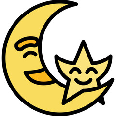 night includes star sit on moon smile and laugh happily filled outline icon