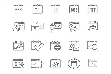 New Vector Icon Set in Linear Style: Calendars and Scheduling. Popular!