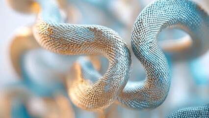 Fototapeta premium Twisted textured metallic sculpture with blue and gold tones