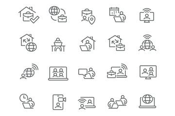 New Vector Icon Set in Linear Style: Remote Work from Home. Popular!