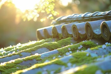 Fototapeta premium Tranquil Garden Roof with Moss and Sunlight