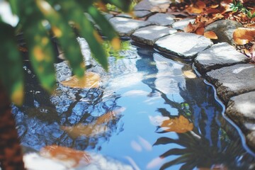 Obraz premium Tranquil Reflection in Serene Garden Pond