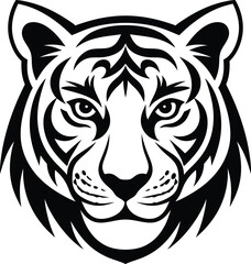 Black And White Detailed Tiger Head Illustration