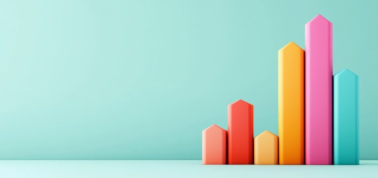 A colorful bar graph on a light background, symbolizing growth and data analysis in a modern, minimalist style.
