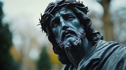 a statue of a man with a crown of thorns on his head