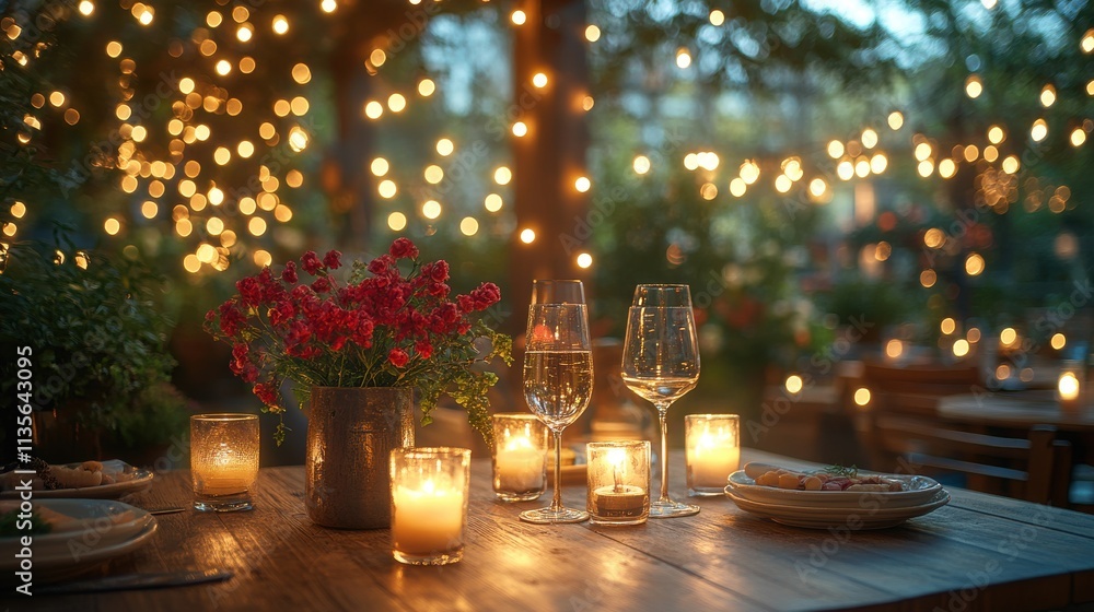 Poster a table with lights in the background
