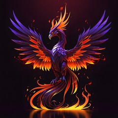 Obraz premium Majestic phoenix rising from flames fantasy realm digital art dark environment dynamic viewpoint mythical concept