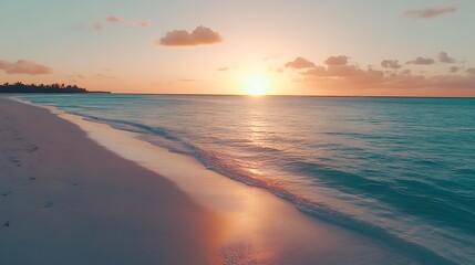 Serene Sunset on a Caribbean Beach: Golden Hour Photography. AI Generated