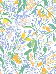 Pastel Floral Seamless Pattern  Spring Summer Botanical Design