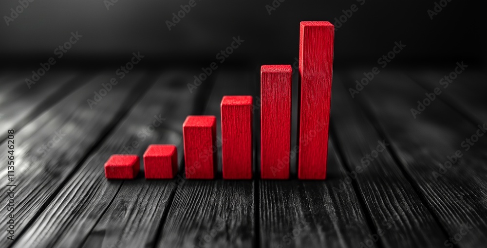 Poster red rising bar graph:ascending progress.generative ai illustration.