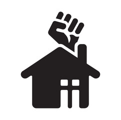 a house with raised fist icon silhouette vector illustration