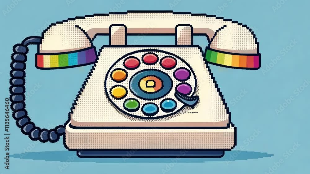 Poster outlined inspiration the rotary phone is captured in a minimalistic pixel outline with vibrant color
