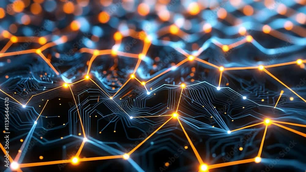 Poster ai-driven geometric science concept background with neural-like patterns, glowing circuits,