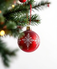Red Christmas Bauble Isolated on White Background with Full Depth of Field