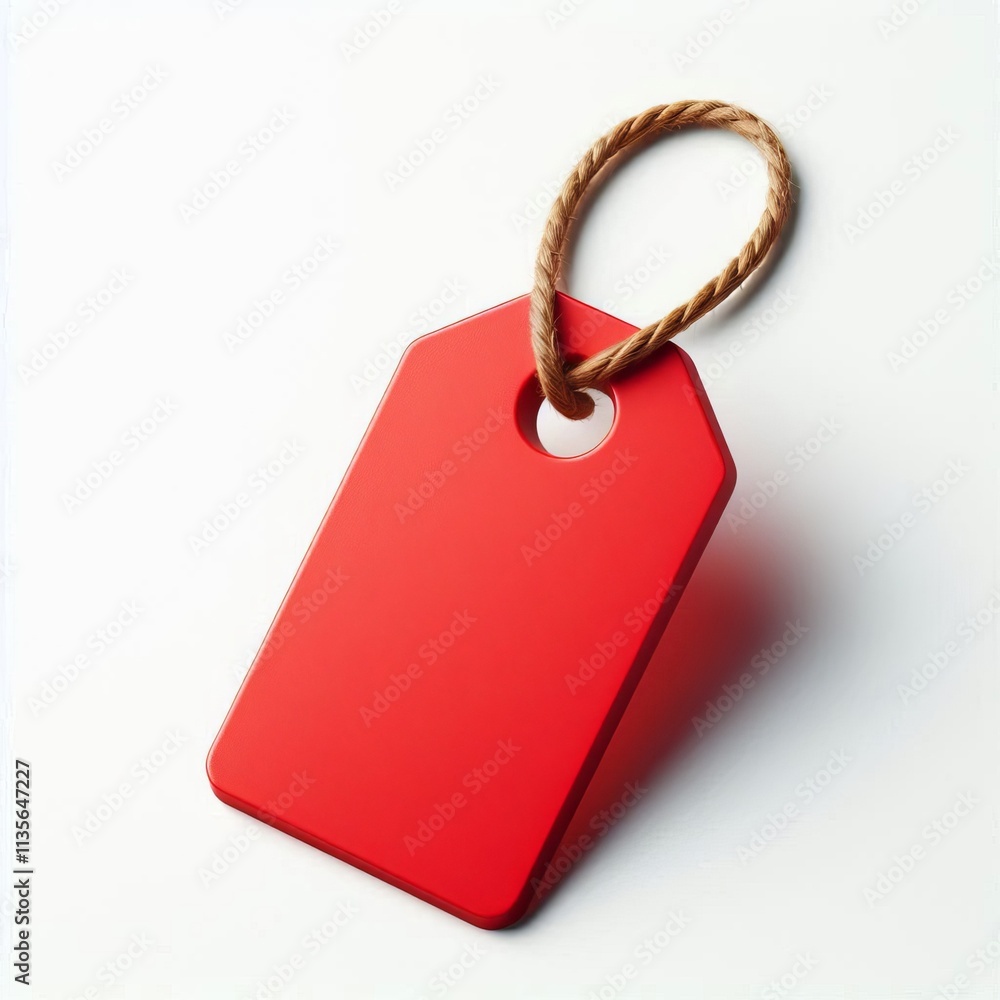 Poster blank red price tag with a string on white background