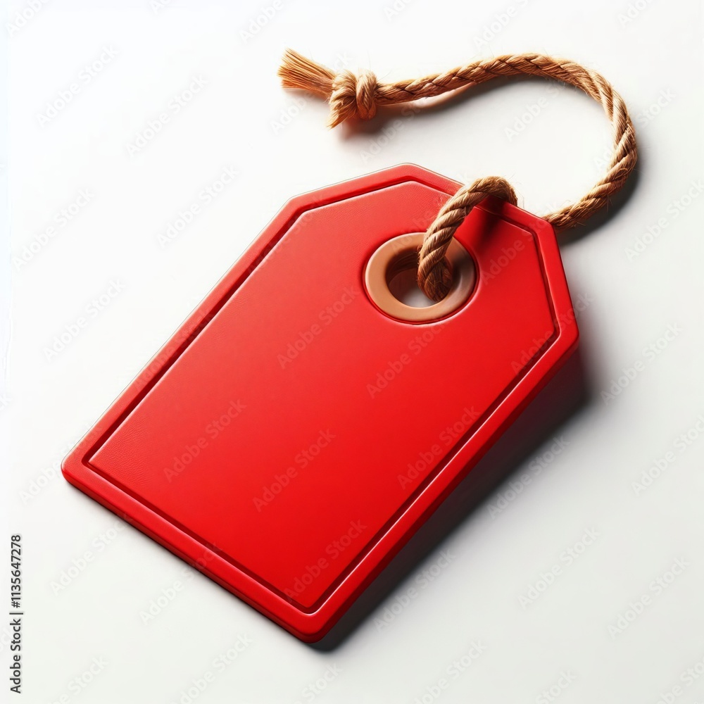 Poster blank red price tag with a string on white background